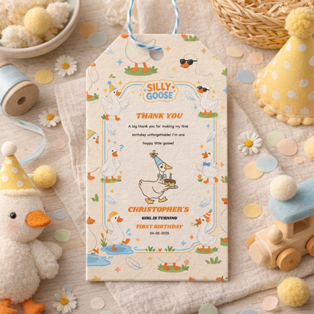 It’s ONE Silly Goose Retro 1st Birthday Fun Modern Presentetikett (It’s ONE Silly Goose Retro 1st Birthday Fun Modern gift tags)