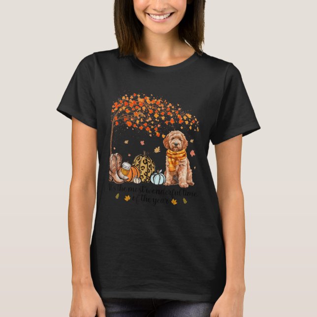 It’s The Most Wonderful Time Goldendoodle Pumpkins T Shirt (Framsida)