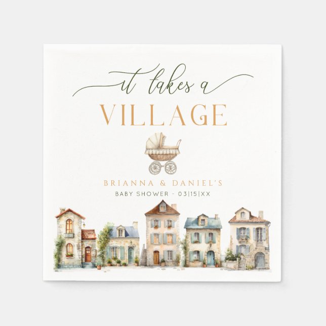 It Takes a Village Baby Shower Napkin Pappersservett (Framsidan)
