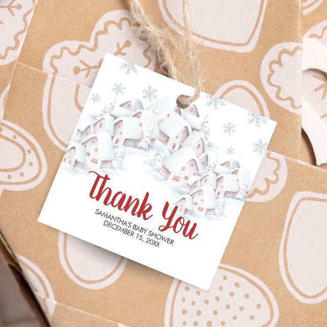 It Takes a Village Baby Shower Square Gåvor Etiketter (It Takes a Village Winter Baby Shower Favor Tags)