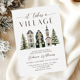 It Takes a Village Christmas Baby Shower Inbjudningar