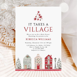 It Takes a Village Christmas Baby Shower Inbjudningar