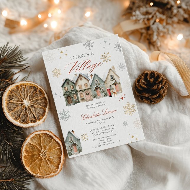 it takes a Village Christmas Winter Baby Shower Inbjudningar (it takes a Village Christmas Winter Baby Shower Invitation)