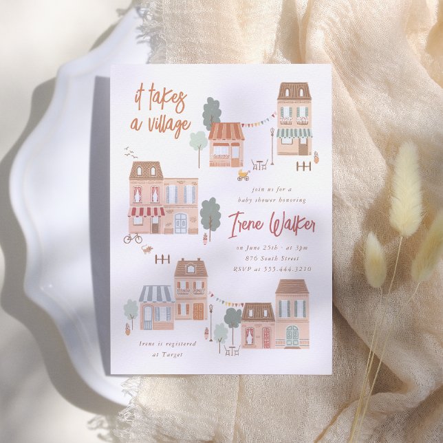 It Takes A Village Gender Neutral Baby Shower Inbjudningar (Skapare uppladdad)