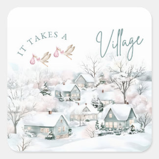it takes a village stickers fyrkantigt klistermärke