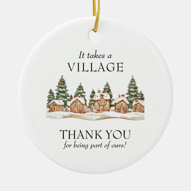 It Takes a Village Teacher Appreciation Christmas Julgransprydnad Keramik (Framsidan)