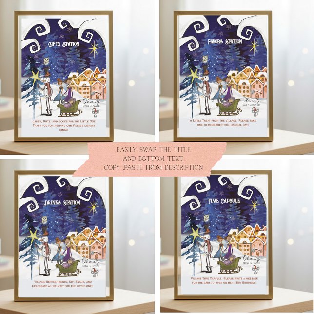 It Takes a Village Universal Sign Suite TEMPLATE Inbjudningar (Universal Sign Suite TEMPLATE,GIFTS, DRINKS, FAVORS, TIME CAPSULE, COPY& PASTE from description)