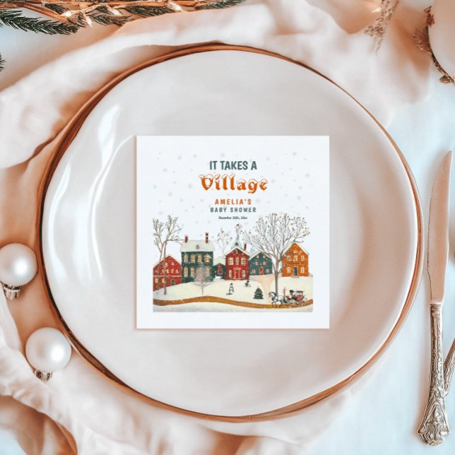 It Takes a Village Winter Baby Shower Napkins Pappersservett (Skapare uppladdad)