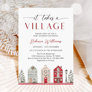 It Takes a Village Winter Christmas Baby Shower Inbjudningar