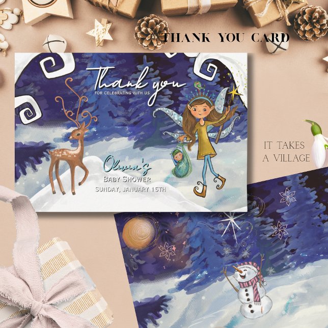 It Takes a Village Winter Fairy Baby Girl  Tack Kort (It Takes a Village Winter Fairy Baby Girl Thank You Card)