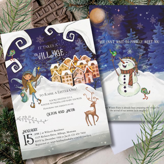 It Takes a Village Winter Fairy Baby Shower  Inbjudningar (It Takes a Village Winter Fairy Baby Shower Invitation)