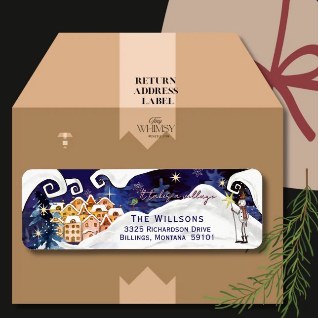 It Takes a Village Winter Guardian Baby Shower  Returadress Etikett (It Takes a Village Winter Guardian Baby Shower Label)