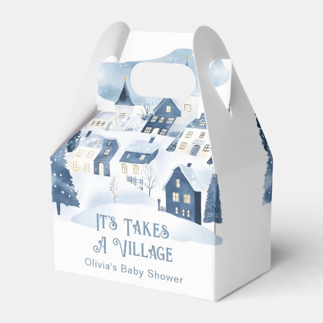 It Takes a Village Winter Snow Baby Shower Presentaskar (Baksidan Sidan)