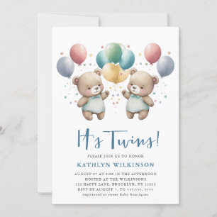 IT-TWILLINGAR Blue Balloons Nalles Baby Shower Inbjudningar