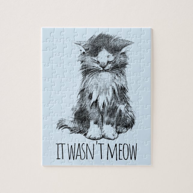 It Wasn't Meow Cute Fluffy Kitten Light Blue Pussel (Vertikal)
