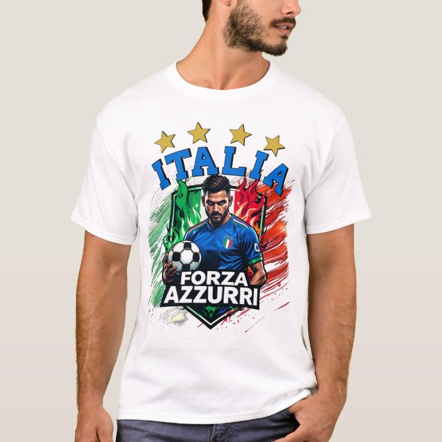 Italia 4 Star Ocer Forza Azzurri T Shirt (Framsida)
