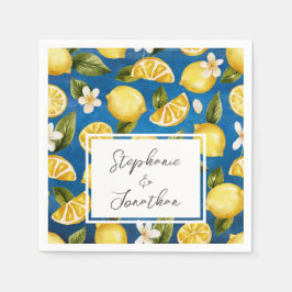 Italia Blue Watercolor Lemon Calligraphy Napkin Pappersservett