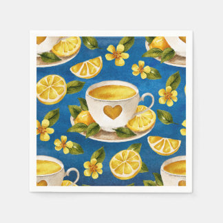 Italia Blue Watercolor Lemon Coffee Kopp Napkin Pappersservett