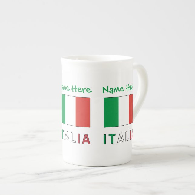 Italia e Bandiera Italiana Grönt Anpassning Benporslin Mugg (Framsida höger)