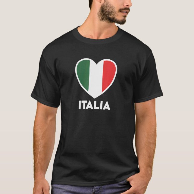 Italia Flagga Heart Grönt White Red T Shirt (Framsida)