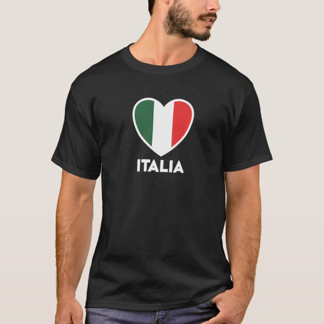 Italia Flagga Heart Grönt White Red T Shirt (Framsida)