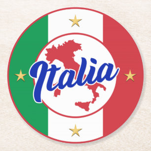 Italia Flagga & Karta Underlägg Papper Rund