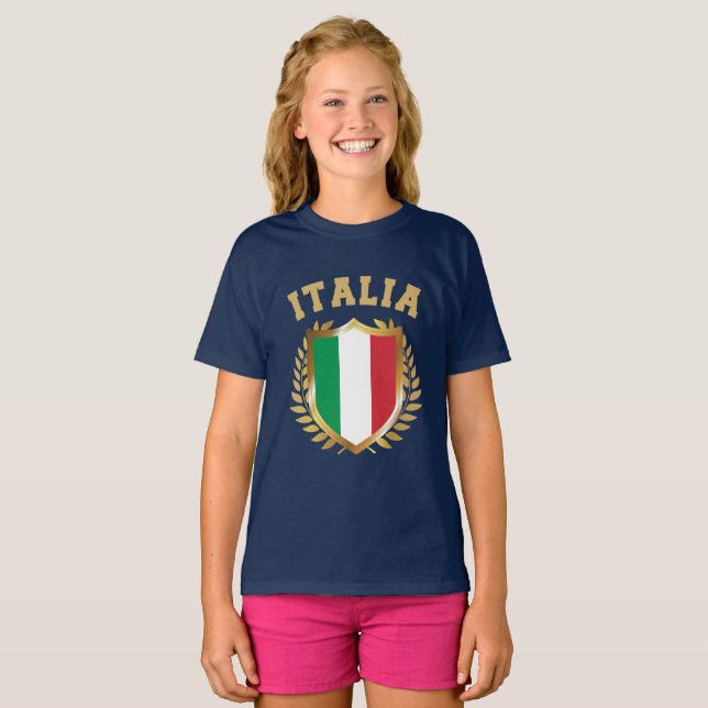 Italia/Italien Flagga Shield T-Shirt (Hel framsida)