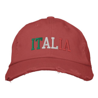 ITALIA Italienska Grönten White och Red Vintage St Broderad Keps