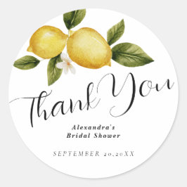 Italia Lemon Calligraphy Bridal Shower Tacksamhets Runt Klistermärke