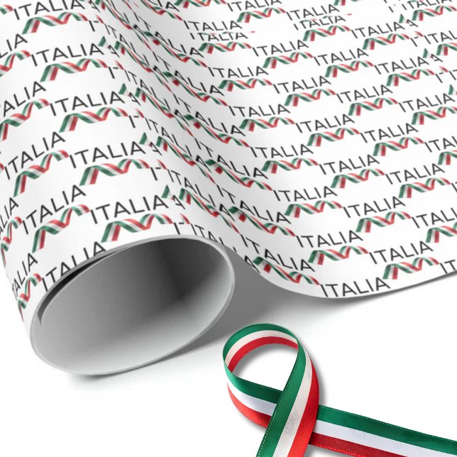Italia Lockig Band  Presentpapper (Italia Black San Serif with Flag of Italy Curly Ribbon Repeat Wrapping paper)