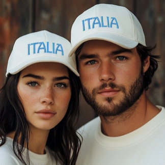 Italia Or Italy White Cap with Blue Embroidery Broderad Keps