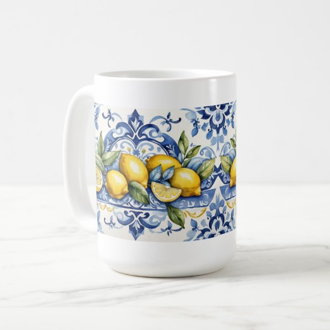 Italian Amalfi blue white tiles and lemons Kaffemugg (Framsida vänster)
