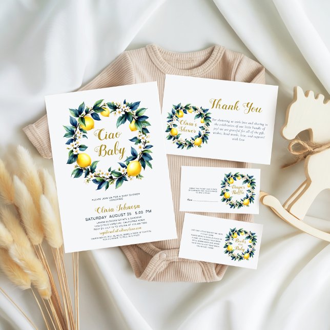 Italian Amalfi Lemon Wreath Ciao Baby Baby Shower Tack Kort (Skapare uppladdad)