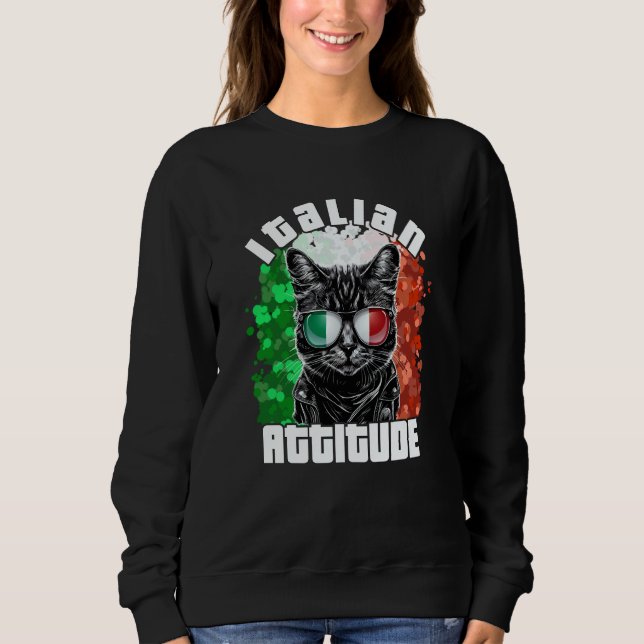 Italian Attitude Cat Sunglasses Italy Flag Italia  T Shirt (Framsida)