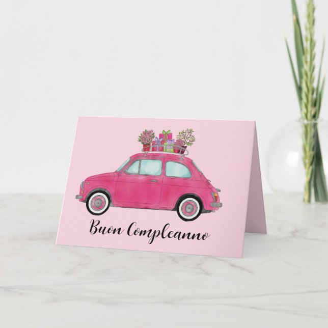 Italian Birthday Retro Fiat 500 Card Kort (Framsida)