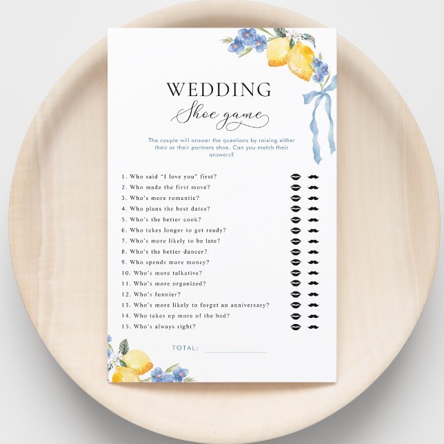 Italian Blue Bow & Lemons Bridal Wedding Shoe Game (Skapare uppladdad)