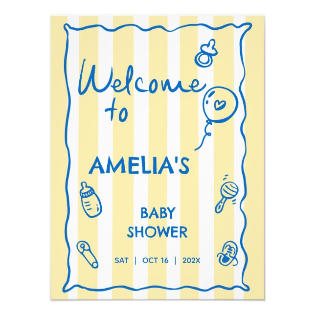 Italian Blue Yellow Ciao Baby Welcome Sign Fototryck (Framsidan)