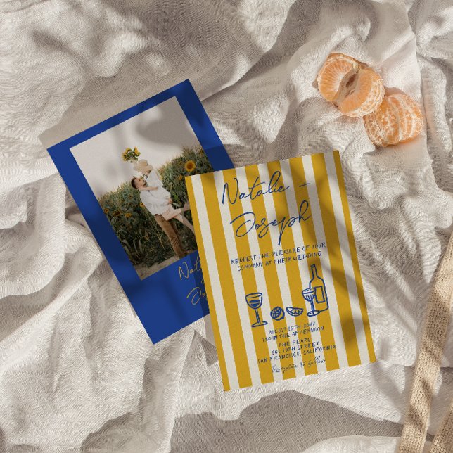 Italian Blue Yellow Hand Written Photo Wedding Inbjudningar (Skapare uppladdad)