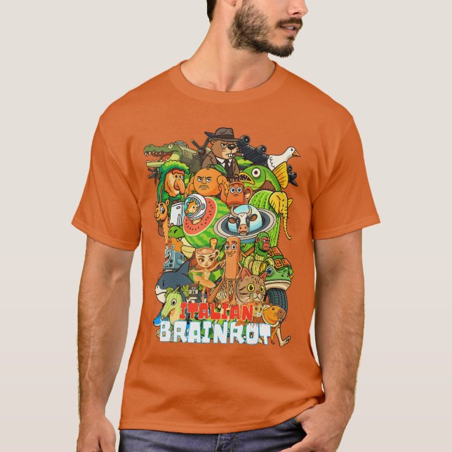 Italian Brainrot CartoonStyle Viral Gen Z Meme Col T Shirt (Framsida)