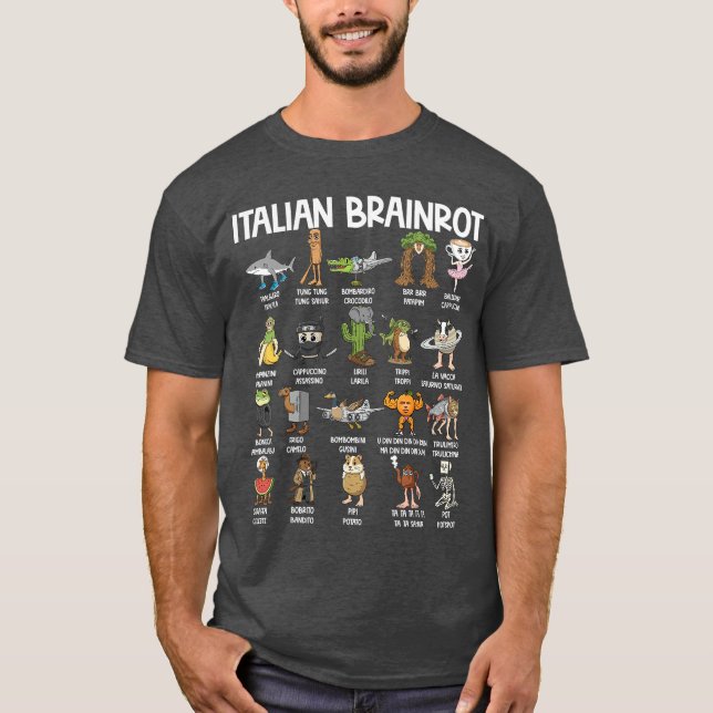 Italian Brainrot Characters Funny Meme Popular Tre T Shirt (Framsida)