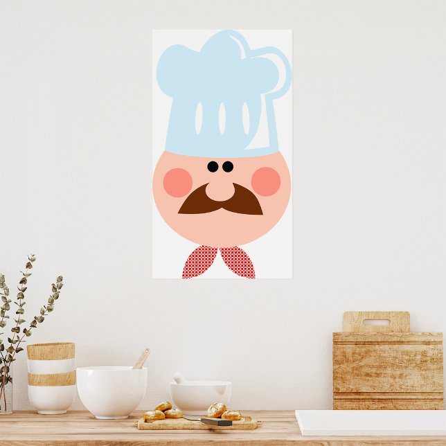 Italian Chef Face with Mustache and Hat Poster (Skapare uppladdad)