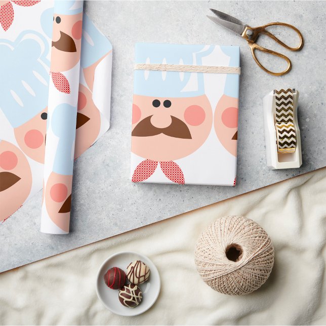 Italian Chef Face with Mustache and Hat Presentpapper (Skapare uppladdad)