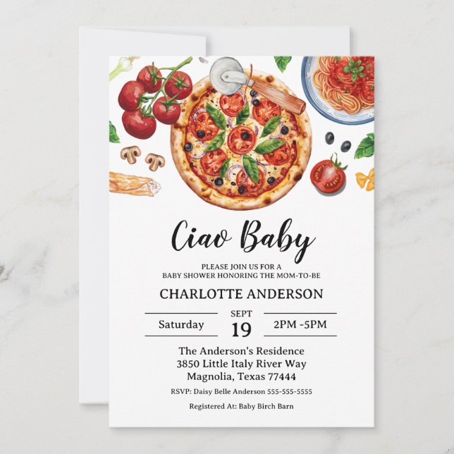 Italian Ciao Baby Pizza Red Baby Shower  Inbjudningar (Framsida)