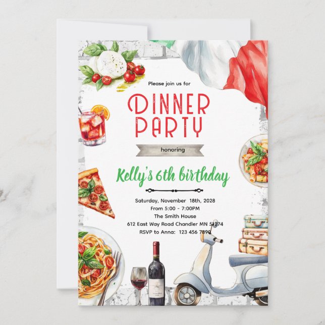 Italian Dinner birthday party Invitation Inbjudningar (Framsida)
