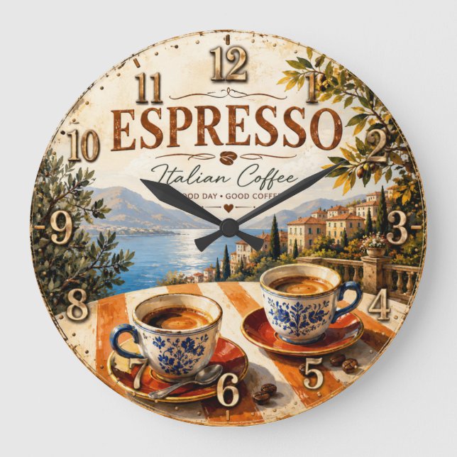 Italian Espresso Coffee Stor Klocka (Framsida)