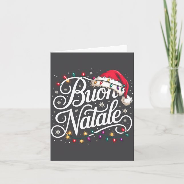Italian Family Christmas Lights Red Santa Hat Buon Kort (Framsida)