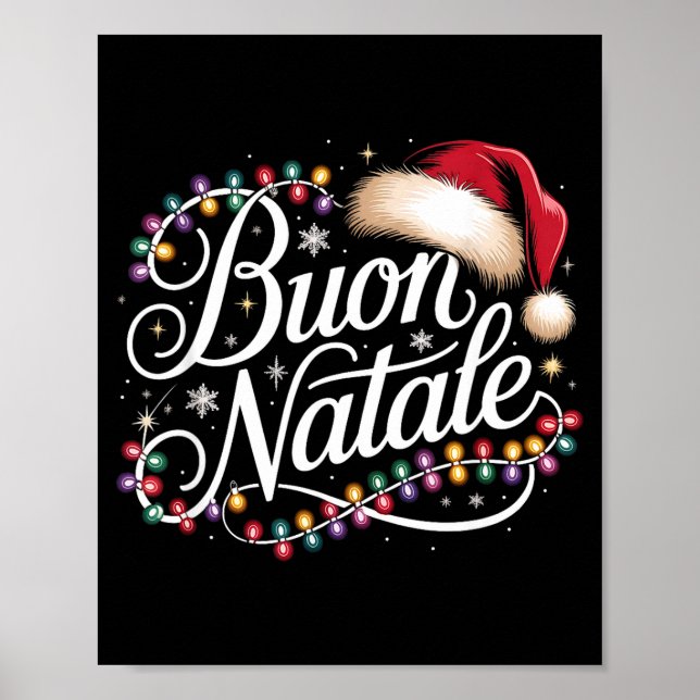 Italian Family Christmas Lights Red Santa Hat Buon Poster (Framsidan)