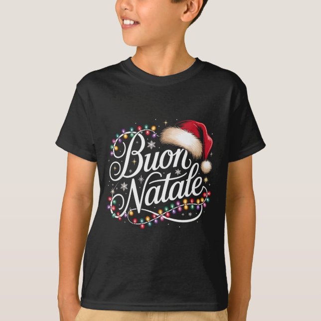 Italian Family Christmas Lights Red Santa Hat Buon T Shirt (Framsida)