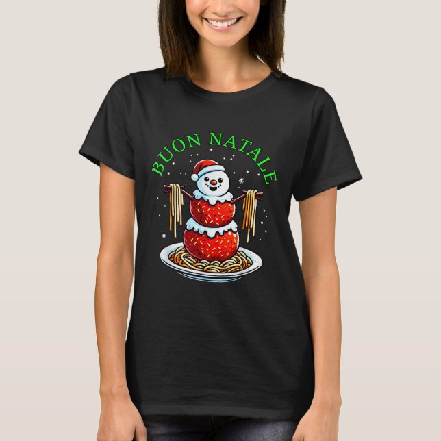 Italian Food Christmas Meatball Snowman Ugly Chris T Shirt (Framsida)