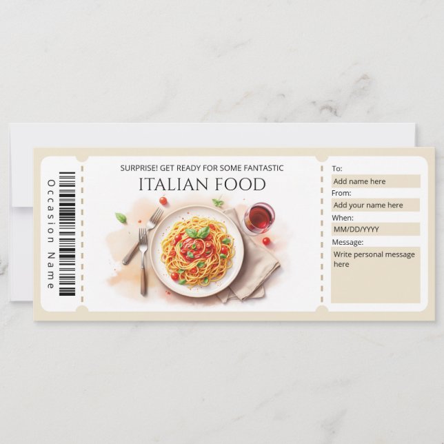 Italian Food Gift Certificate Inbjudningar (Framsida)